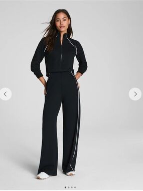 NWT SPANX Black Wide-Leg Jumpsuit with White Piping